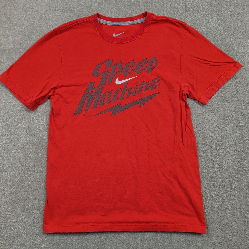 Nike T-Shirt Mens Small Red Speed Machine Graphic Short Sleeve Cotton Tee
